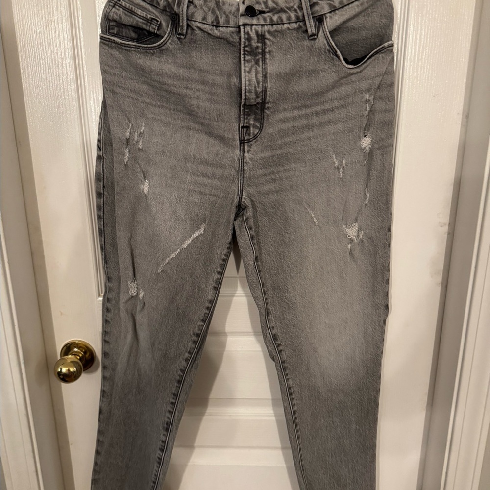 Good American Gray Distressed Weekender Jeans